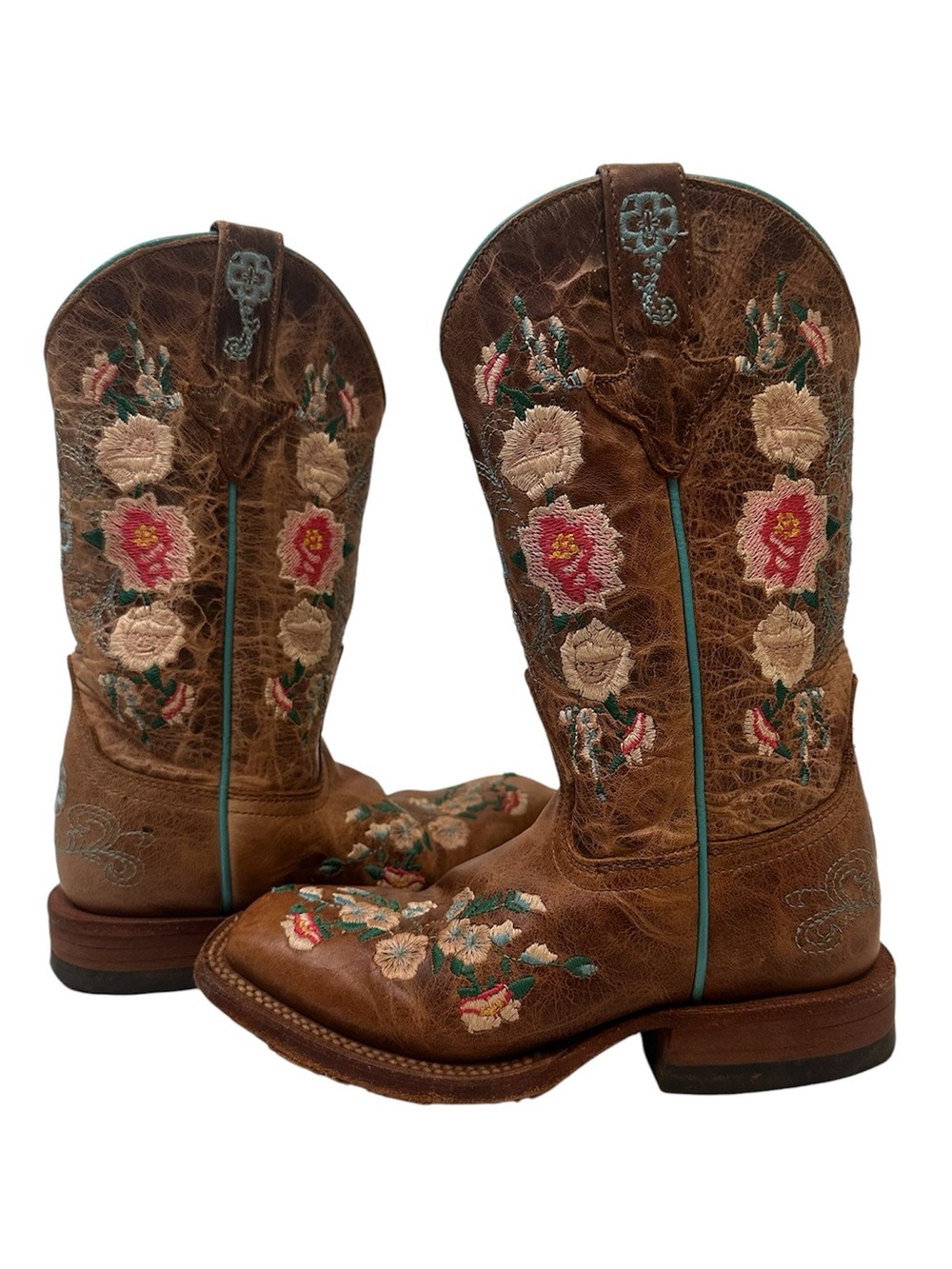 Macie Bean Youth Girls Rose Garden Western Boots 9012 Square Toe Floral Brown 13